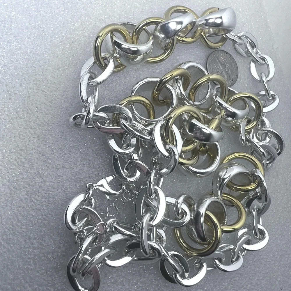 Trifari Chunky Chain Necklace‎ Cable Links Two Tone Gold Silver Tone Heavy 34